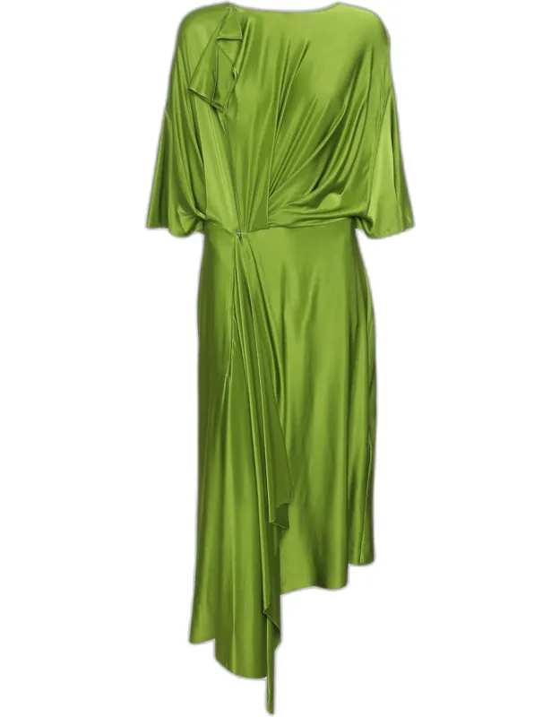 Stretch Satin Drape Midi Dress