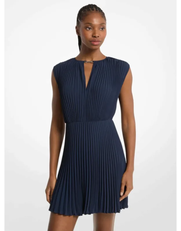 Pleated Satin Back Crepe Mini Dress