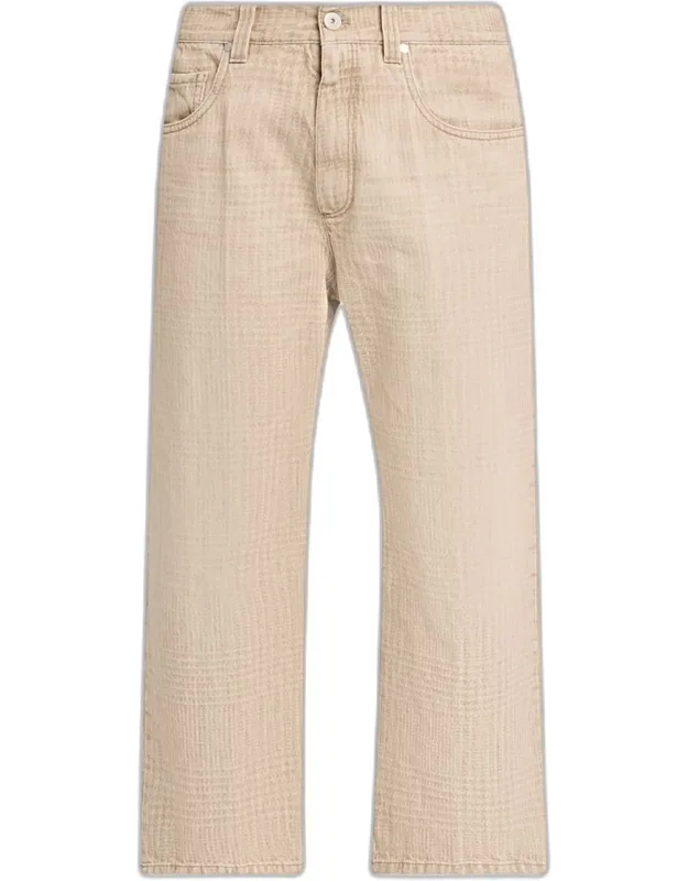 Check-print Denim Straight-leg Crop Pants