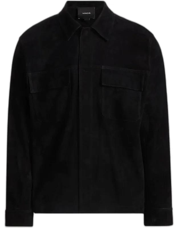Suede Snap-front Shirt Jacket