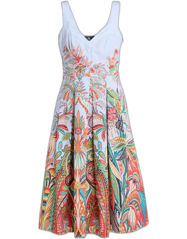 Pleated Cotton Midi Dress
