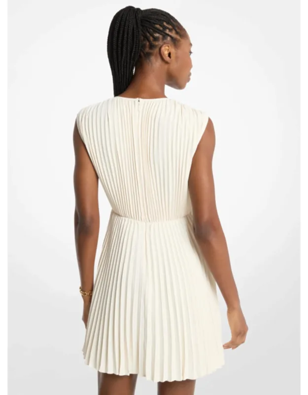 Pleated Satin Back Crepe Mini Dress