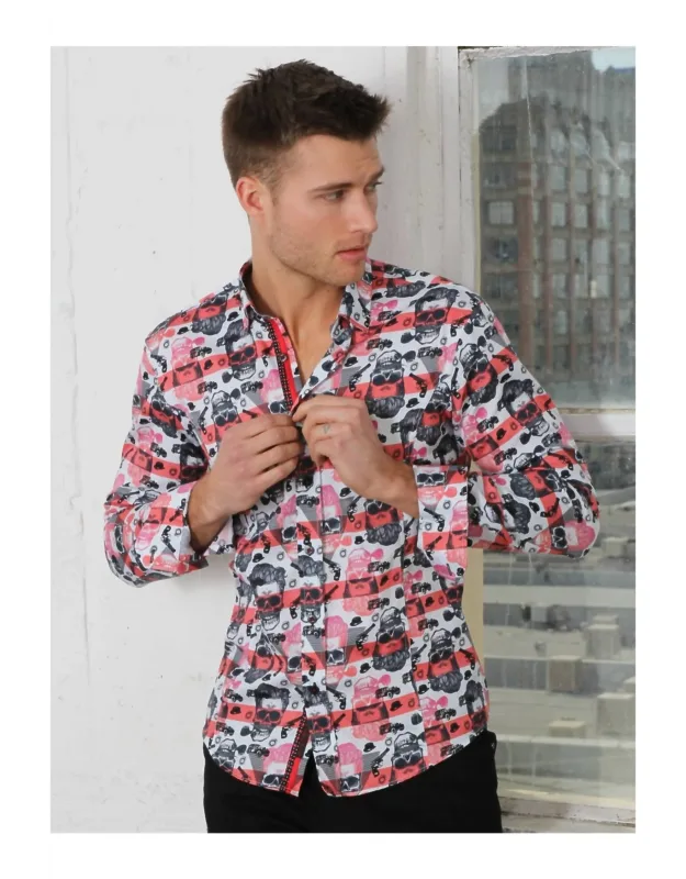 Skull Design Print Button Down Shirt