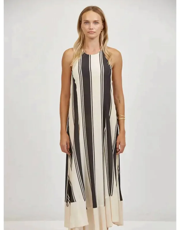 Striped Halter Neck Sleeveless Maxi Dress