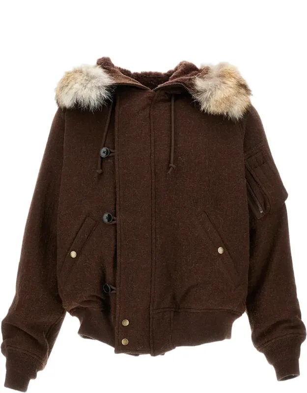Zip-up Coat With Fur Collar And Practical Detailing