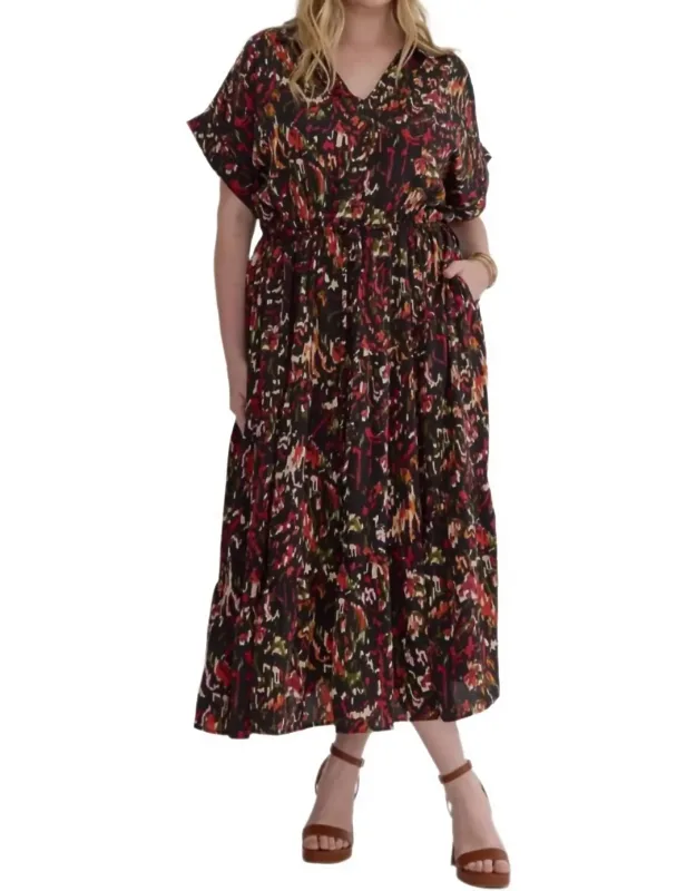 Satin V-neck Collared Midi Dress