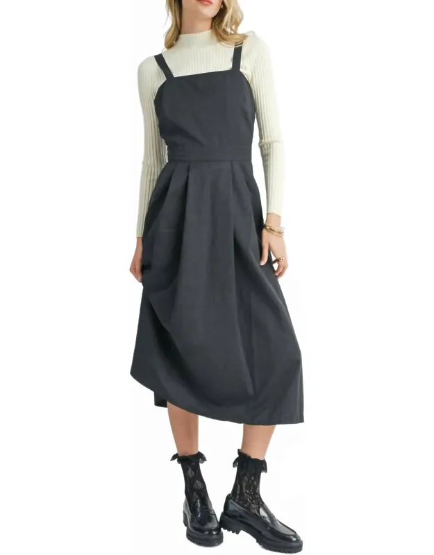 Olive Groves Front Pleat Midi Dress