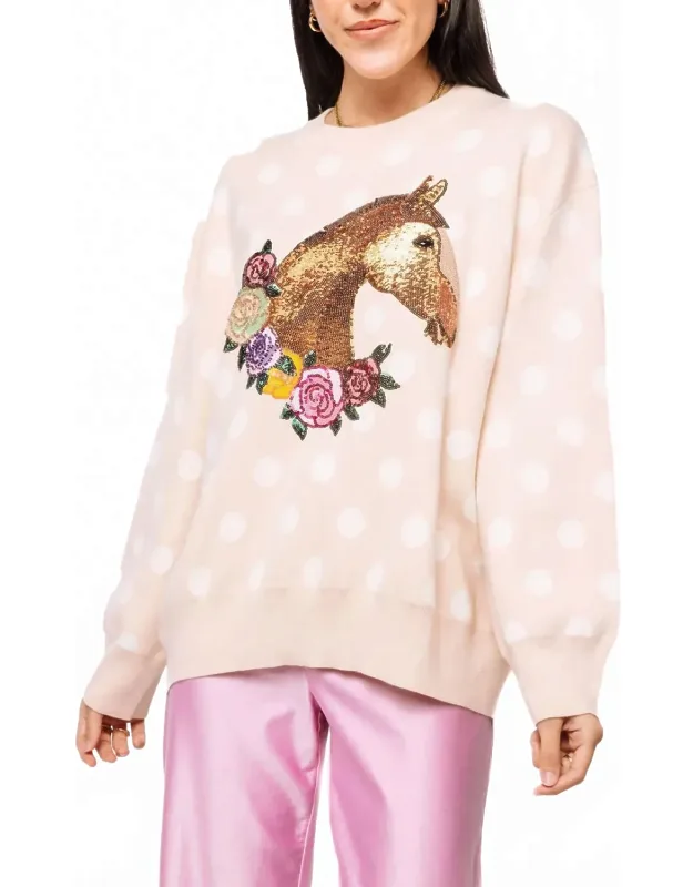Polka Dot Horse With Rose Wreath Sweater