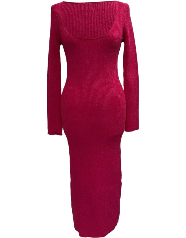 Marled Ribbed-knit Midi Dress