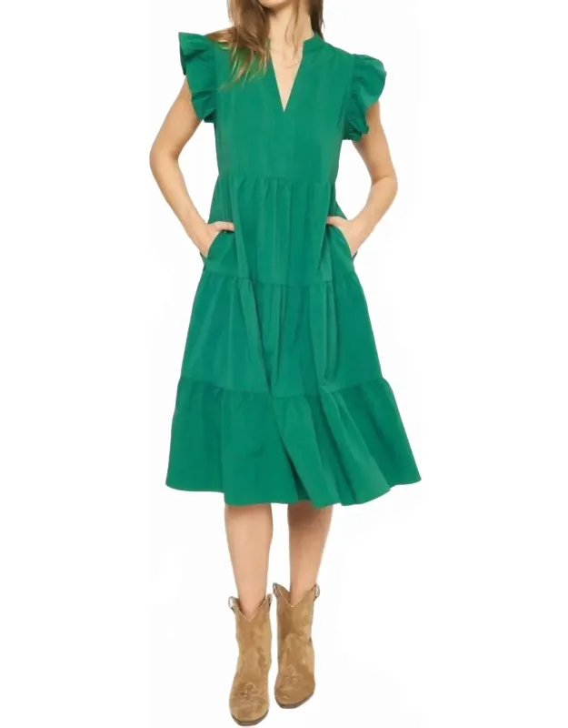 Ruffled Pocket Tiered Midi Dress