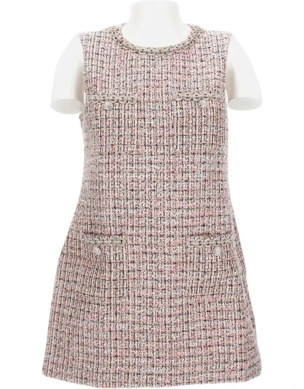 Midi Crewneck Dress With Zip Closure And Boucle Motif