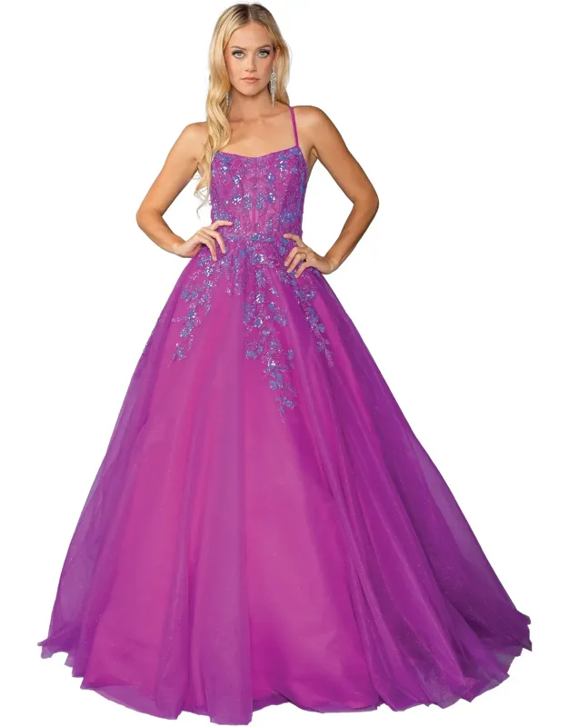 Sleeveless Tulle Ballgown With Floral Embroidery And Sheer Bodice