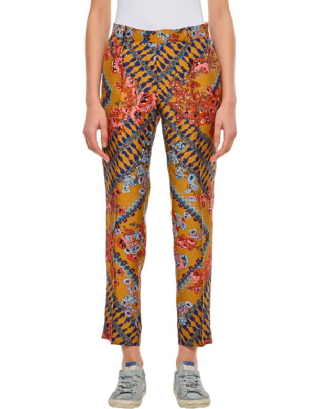 Straight-leg Trousers With Vibrant Multicolor Floral And Geometric Print