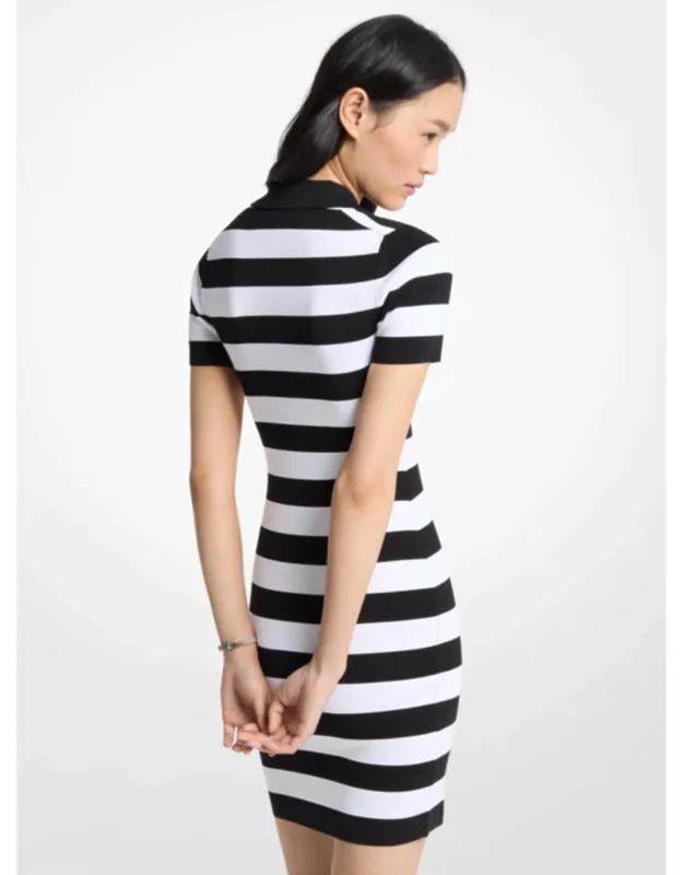 Striped Stretch Knit Polo Dress