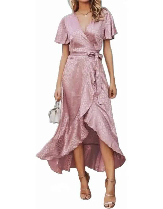 Asymmetrical Ruffle Hem Wrap Maxi Dress