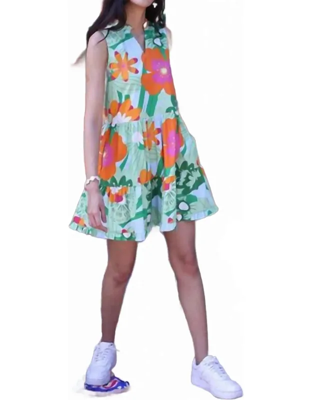 Sleeveless Split V Neck Mini Dress In Floral Pops Print