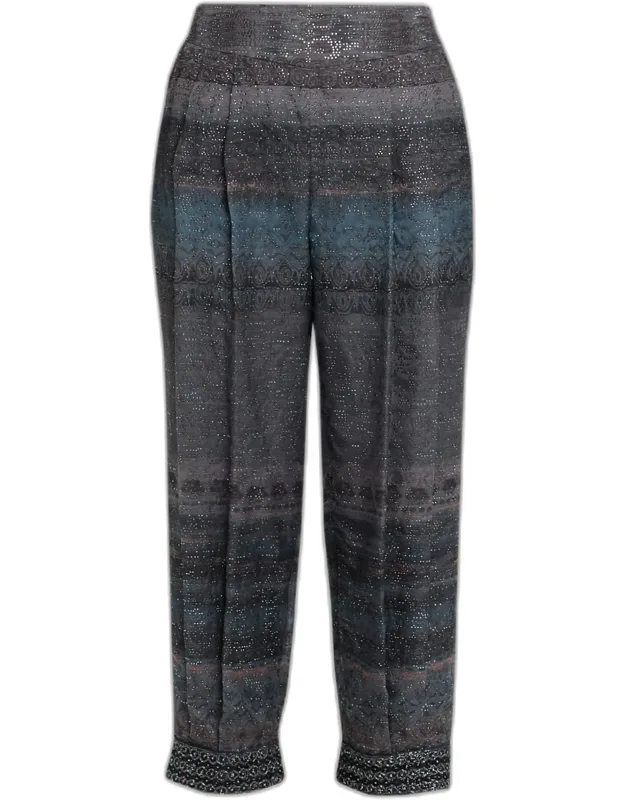 Embroidered Geo-print Straight-leg Crop Trousers