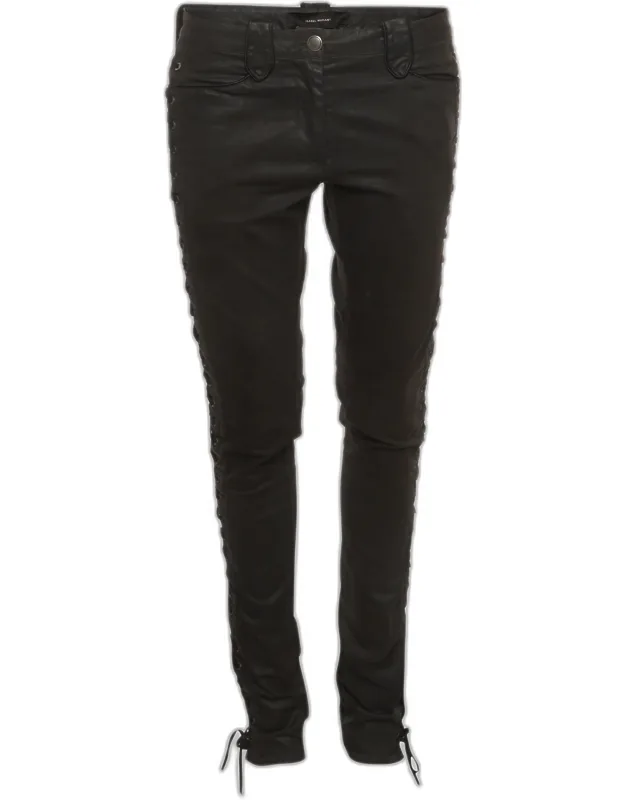 Coated Denim Lace Up Skinny Jeans