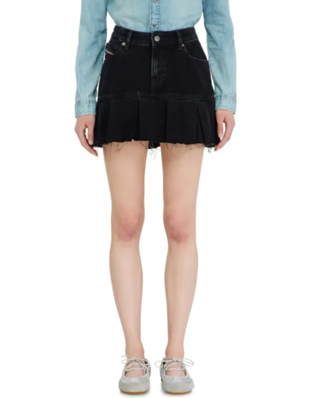 Denim Skirt With Frayed Pleated Hem