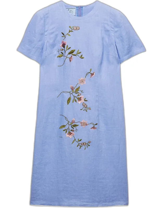 Embroidered Linen Midi Dress