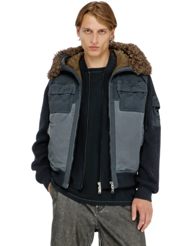Hooded Padded Jacket With Knitted Sleeves