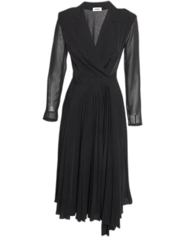Crepe Long Sleeve Midi Dress