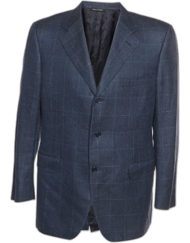 Check Pattern Wool Blend Single Breasted Blazer