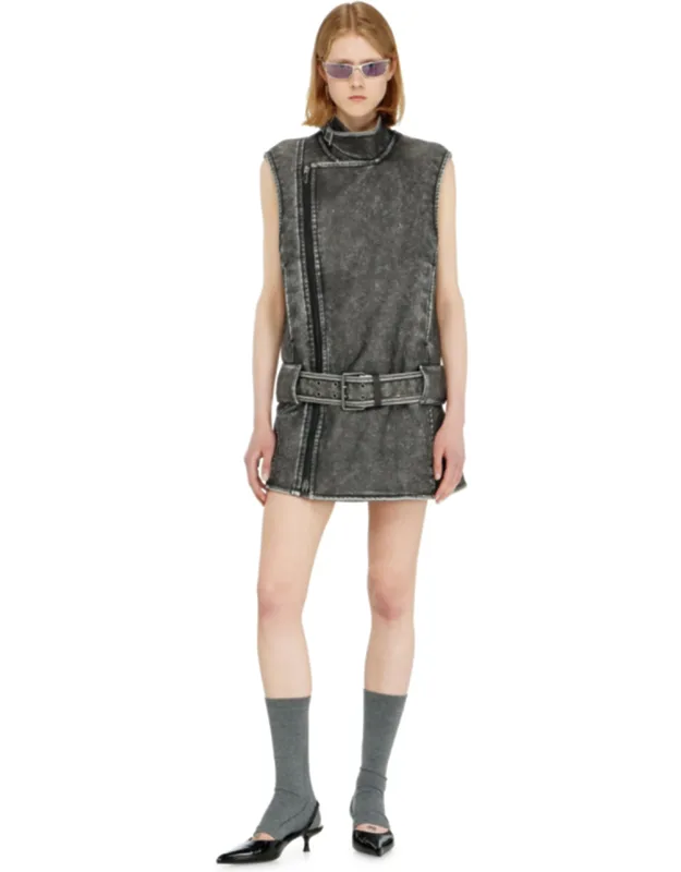 Biker-style Mini Dress With Belt