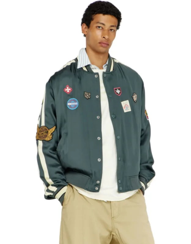 Satin Bomber Jacket With Patches