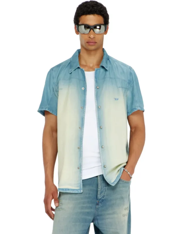 Short-sleeve Shirt In Fluid Overdyed Denim