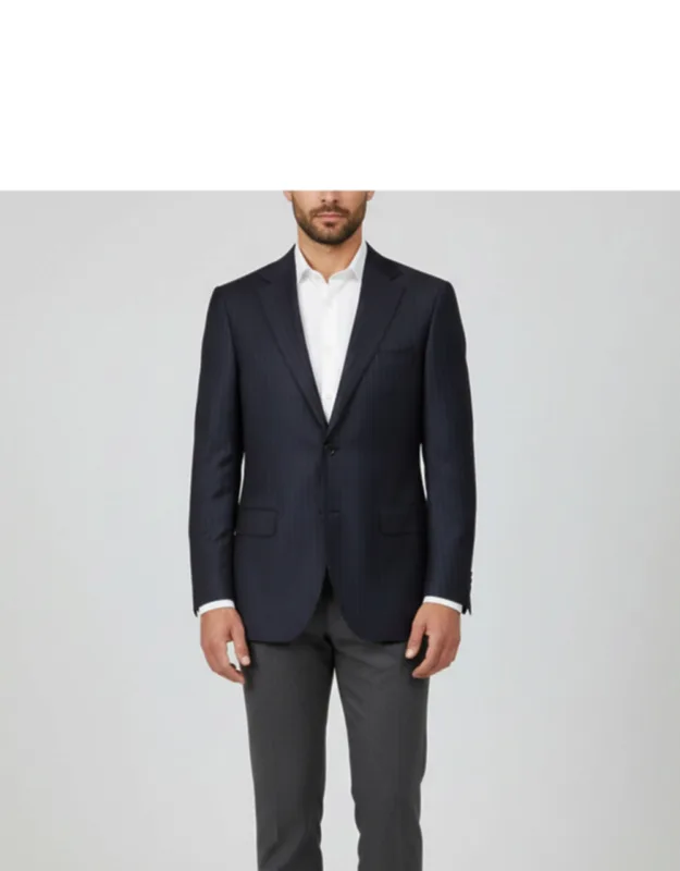 Navy Blue Stripe Wool Single Breasted Blazer