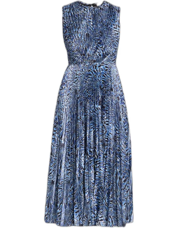 Pleated Satin Midi Dress