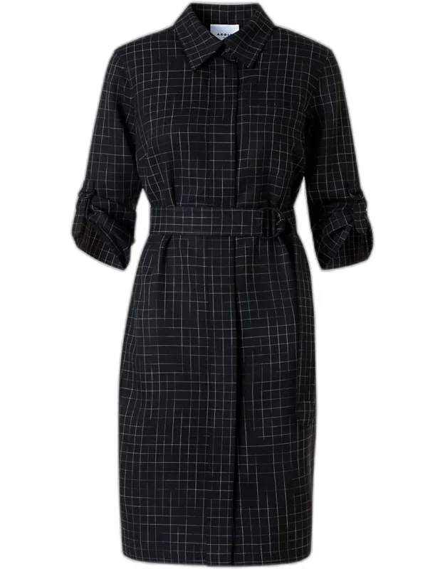 Squared Grid Belted Shirtdress