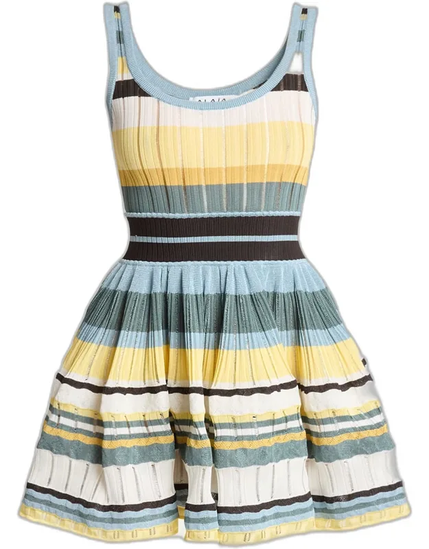 Sleeveless Striped Crinoline Knit Mini Dress