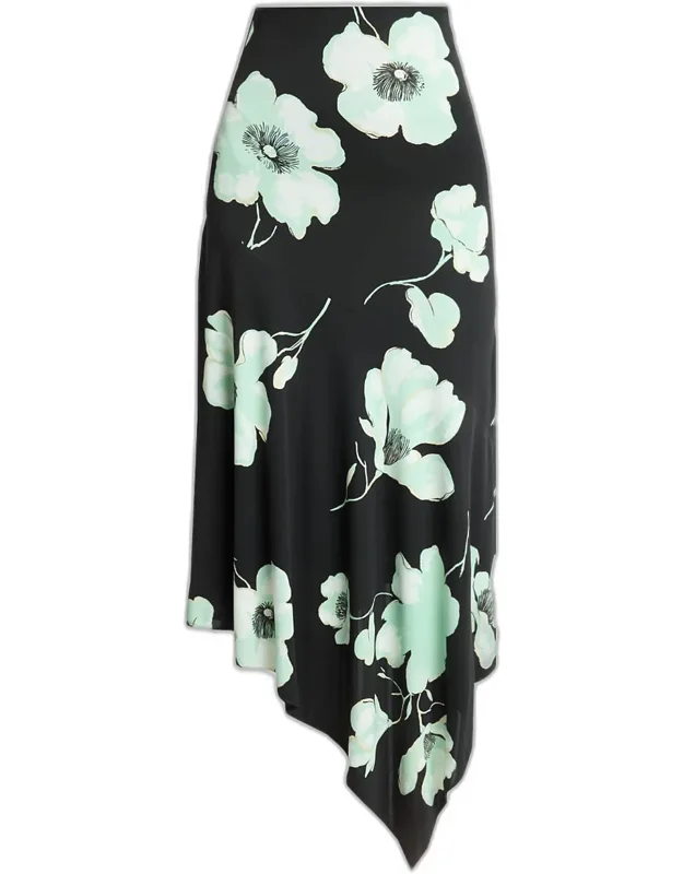 Asymmetric Floral-print Jersey Midi Skirt