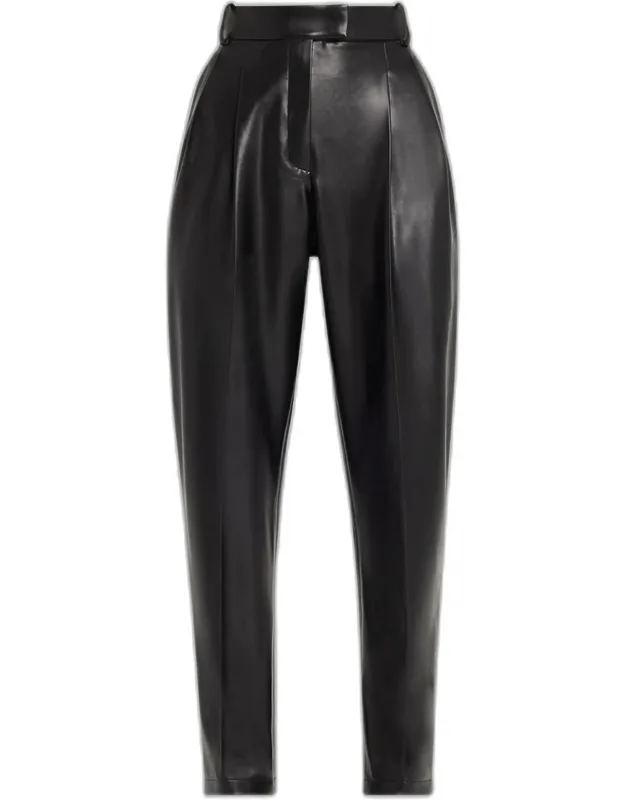 Pleated Tapered Faux Leather Pants