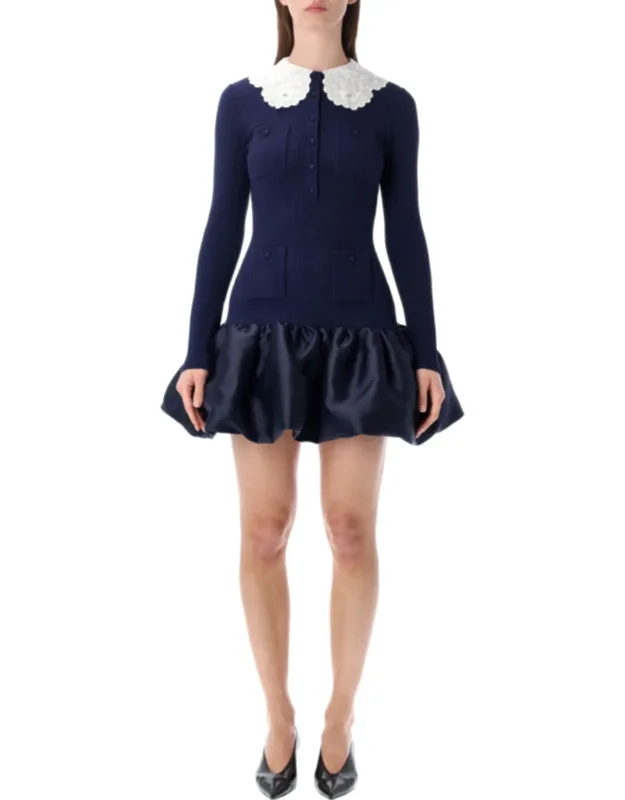 Pointelle Sangallo Collar Taffeta Mini Dress