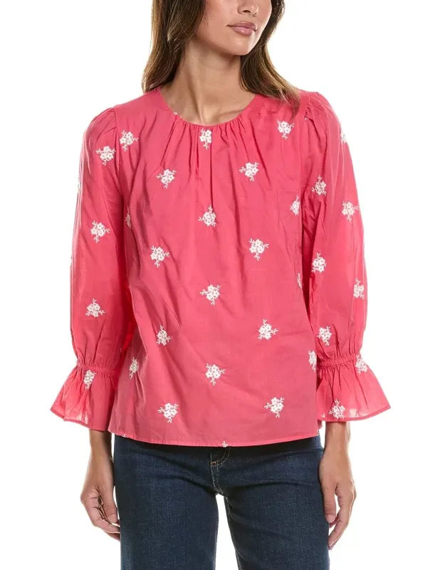 Shirred Neck Ruffle Sleeve Top