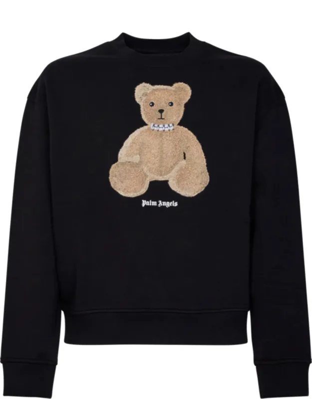 Textured Teddy Bear Applique Crew Neck Sweater