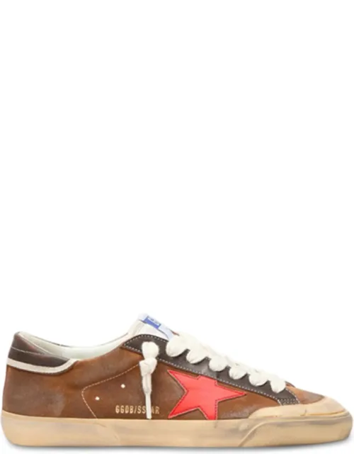 Distressed Leather Sneakers With Red Star Accent