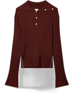 Ribbed Knit Sailor-collar Button Sweater