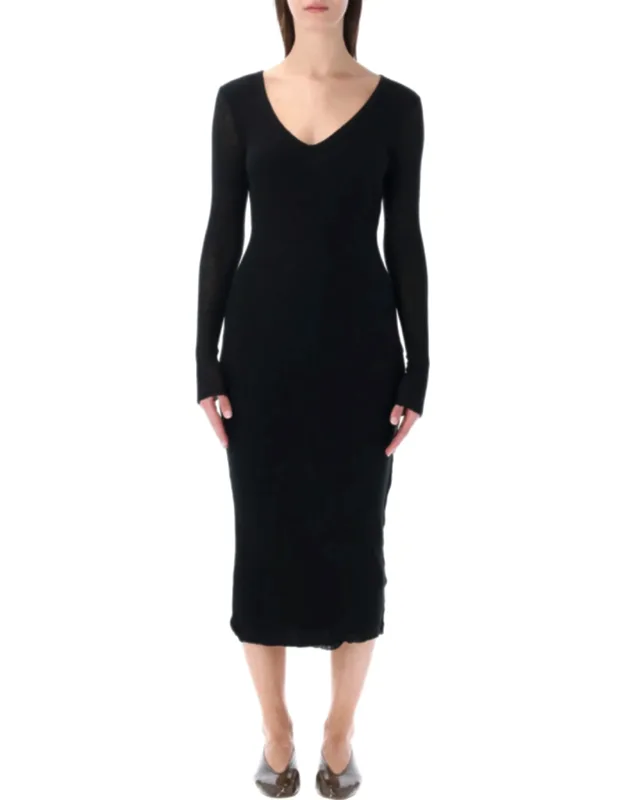 Deep V Cotton Cashmere Midi Dress