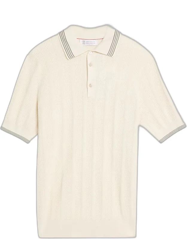 Cotton Textured Rib Knit Polo Shirt