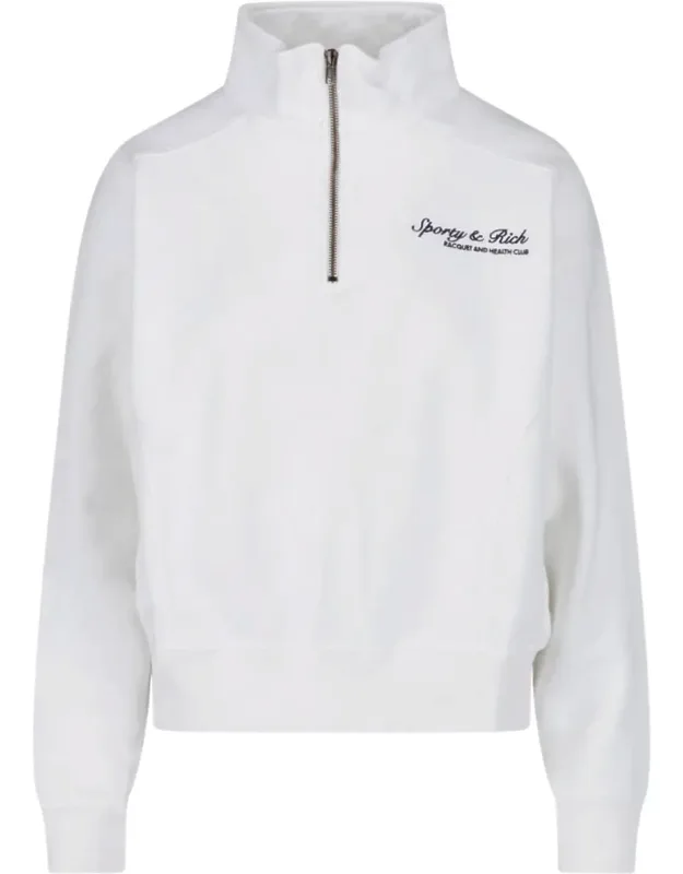 Cropped Sweater With High Collar And Embroidery