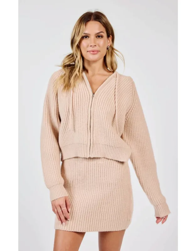 Repair Zip Up Knit Sweater With Hood