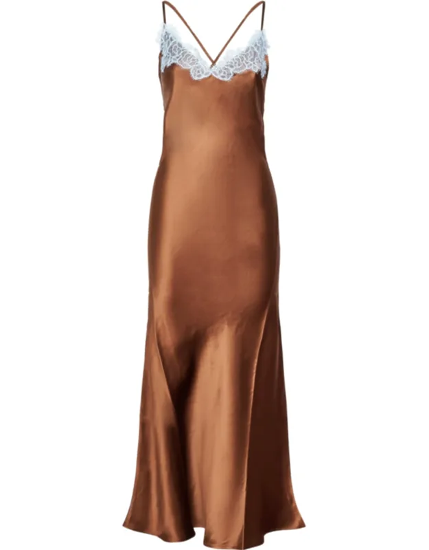 Silk Lace-trim Long Slip Dress