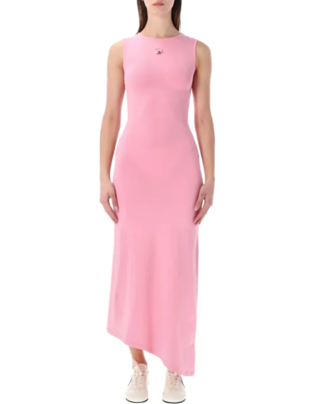 Asymmetrical Hem Beaded Logo Jersey Dress