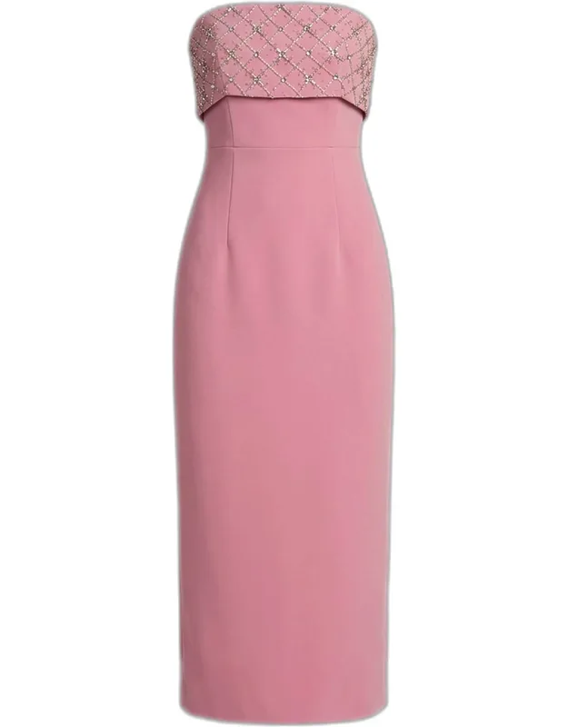 Rhinestone-embellished Crepe Strapless Cocktail Dress
