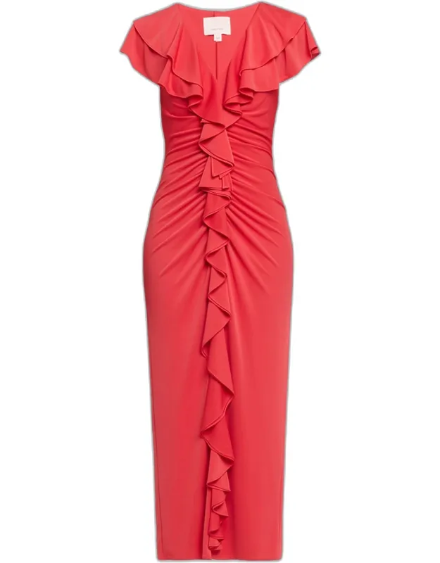 Ruffled V-neck Maxi Dress