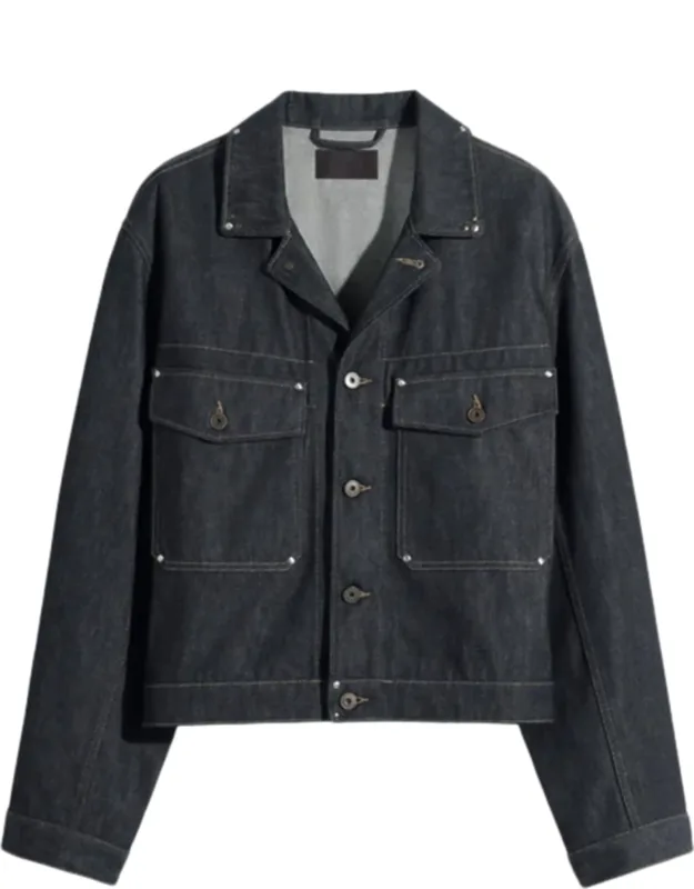 Cropped Denim Trucker Jacket With Stud Details